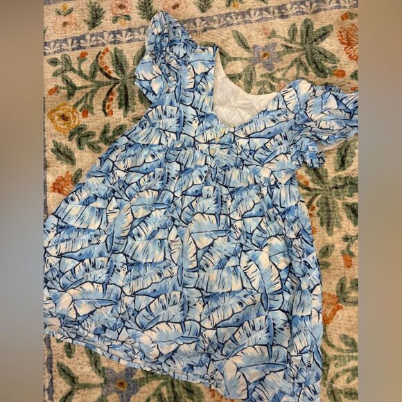 Janie & Jack Blue Palm Print Dress girls size 8 puff sleeve girlly tropical - Picture 4 of 7